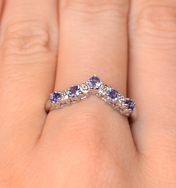 Diamond and Tanzanite 0.35CT Wishbone Ring in 9K White Gold